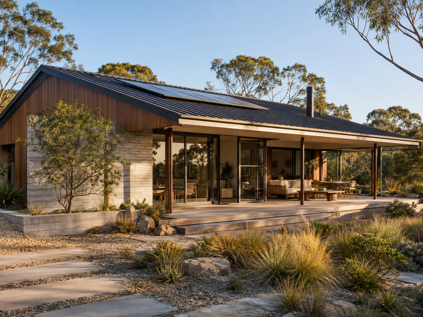 Sustainable contemporary Australian home with native landscape